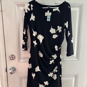 Ann Taylor Factory Black and Cream Floral Midi Dress